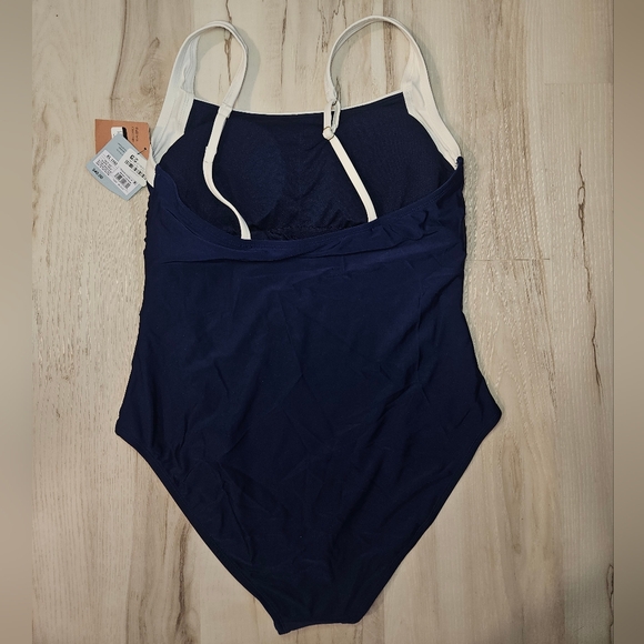 Shade & Shore NWT Navy White Colorblock One Piece Swimsuit XL 16 Square Neck - Picture 3 of 11